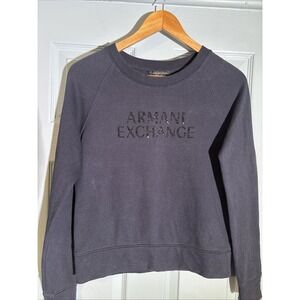 Armani Exchange A|X Lightweight Black  Crewneck Sequin Logo Sweatshirt Sz Small